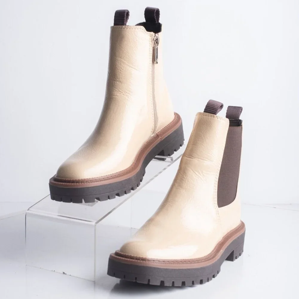 Sam Edelman Kids Laguna Mini Pull On Boots Booties Patent Ivory US 2 EU 33.5 NWB